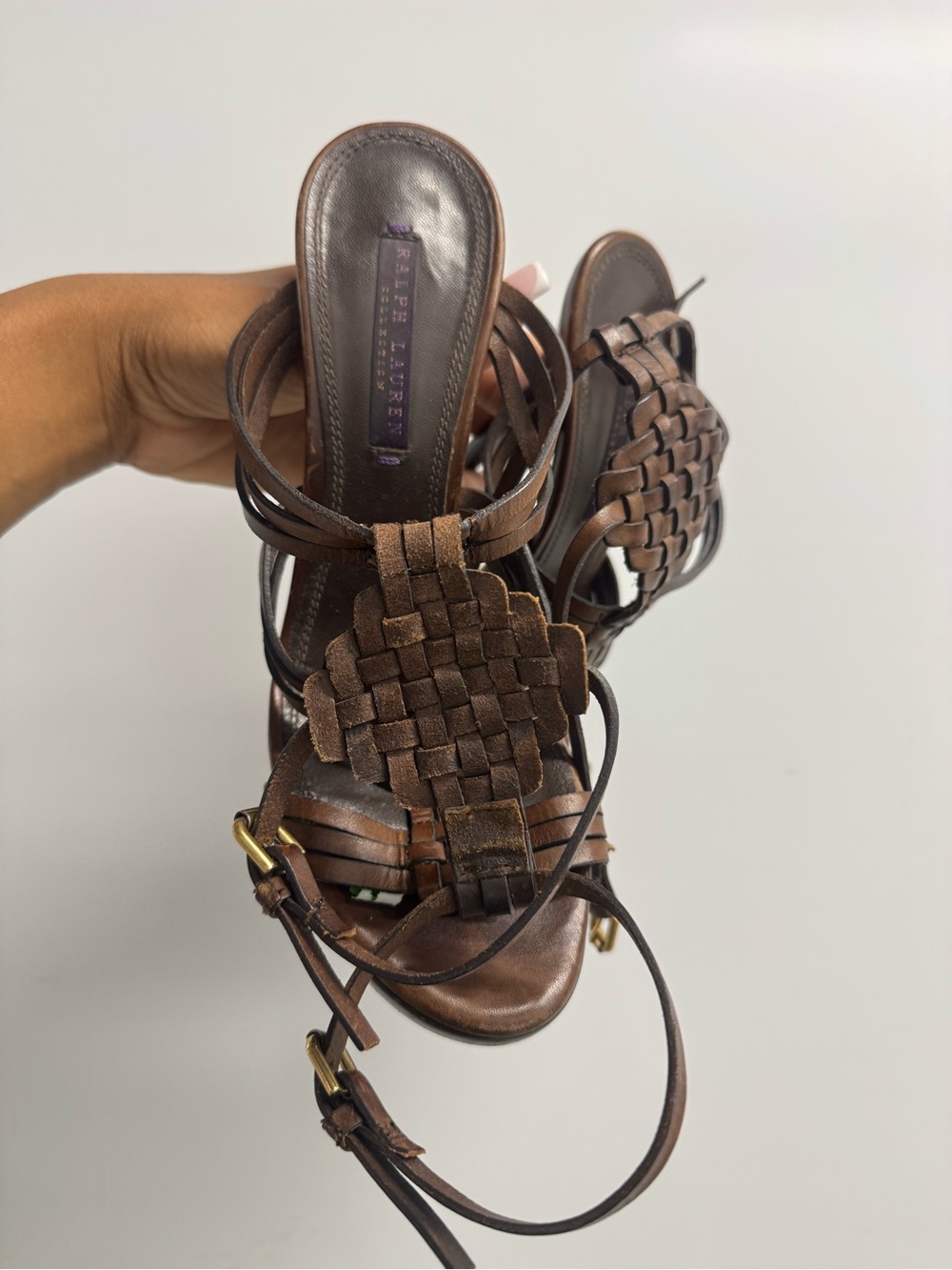 Ralph Lauren Brown Woven Strappy Heeled Sandals - Picture 4 of 6